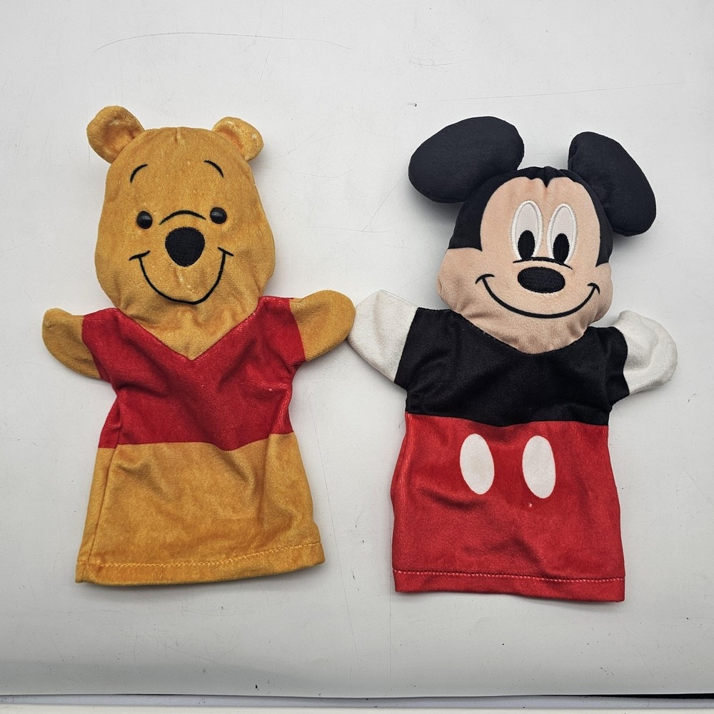Disney Baby Winnie The Pooh Mickey Mouse Plush Hand Puppets Melissa & Doug Lot 2